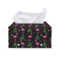 Pink Christmas Flamingo Pattern Print Leather Tissue Box Cover