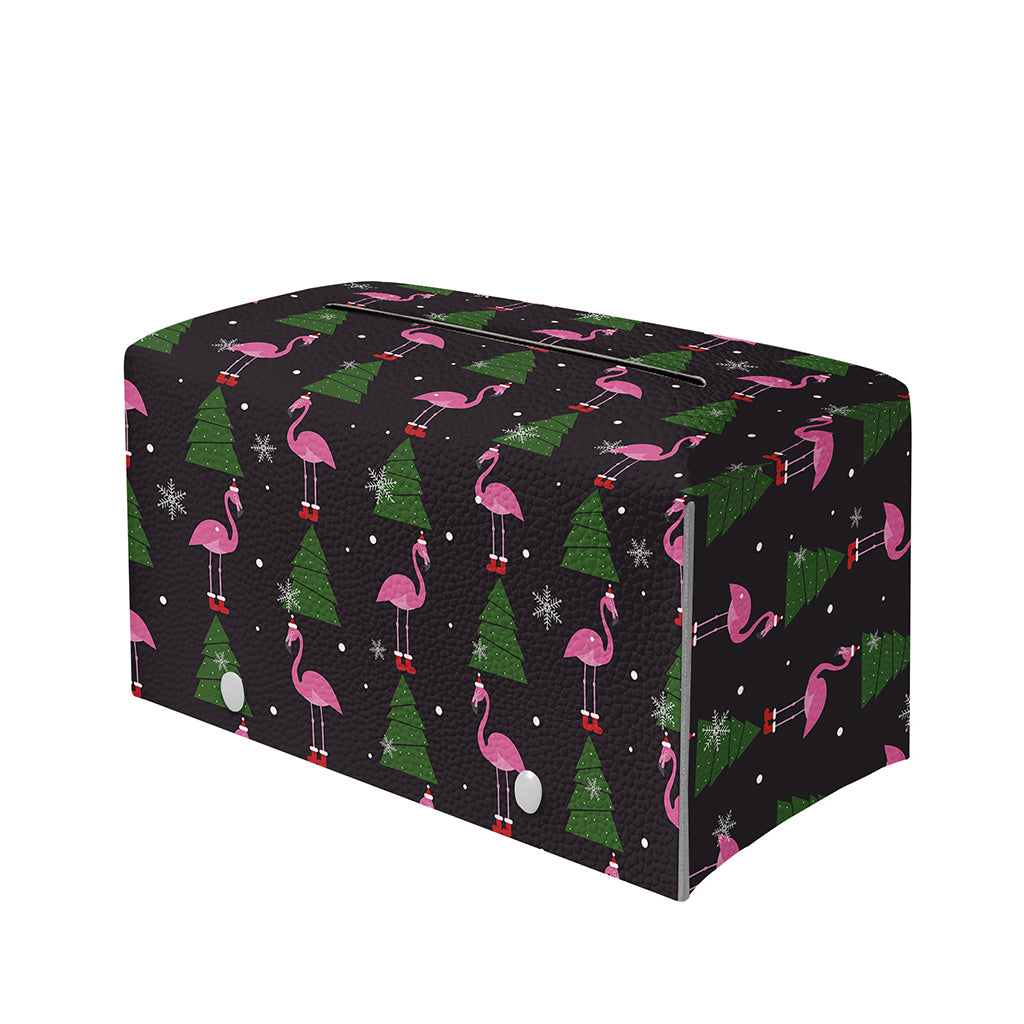 Pink Christmas Flamingo Pattern Print Leather Tissue Box Cover