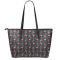 Pink Christmas Flamingo Pattern Print Leather Tote Bag With Zipper