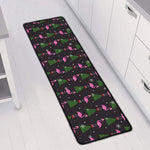 Pink Christmas Flamingo Pattern Print Long Kitchen Mat