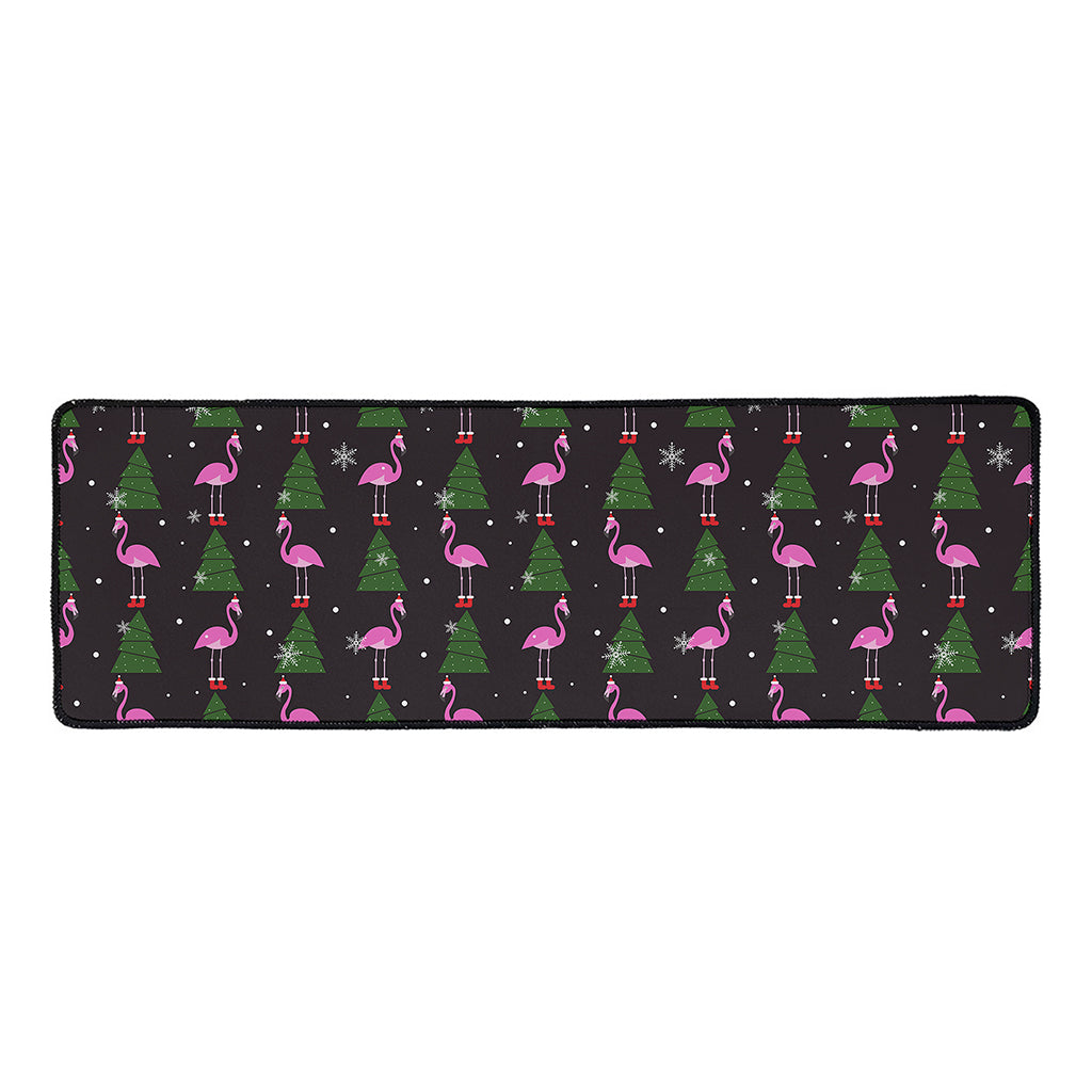 Pink Christmas Flamingo Pattern Print Long Kitchen Mat