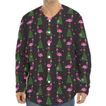 Pink Christmas Flamingo Pattern Print Long Sleeve Baseball Jersey