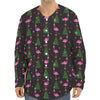 Pink Christmas Flamingo Pattern Print Long Sleeve Baseball Jersey