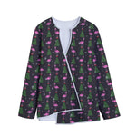 Pink Christmas Flamingo Pattern Print Long Sleeve Short Coat