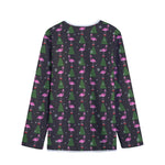 Pink Christmas Flamingo Pattern Print Long Sleeve Short Coat