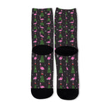 Pink Christmas Flamingo Pattern Print Long Socks