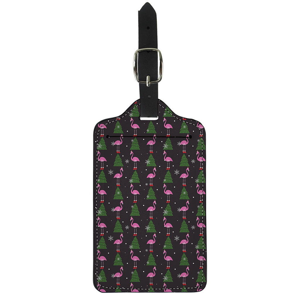 Pink Christmas Flamingo Pattern Print Luggage Tag