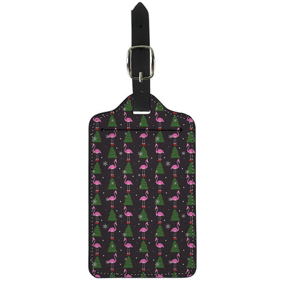 Pink Christmas Flamingo Pattern Print Luggage Tag