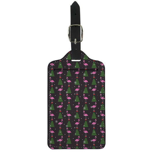Pink Christmas Flamingo Pattern Print Luggage Tag