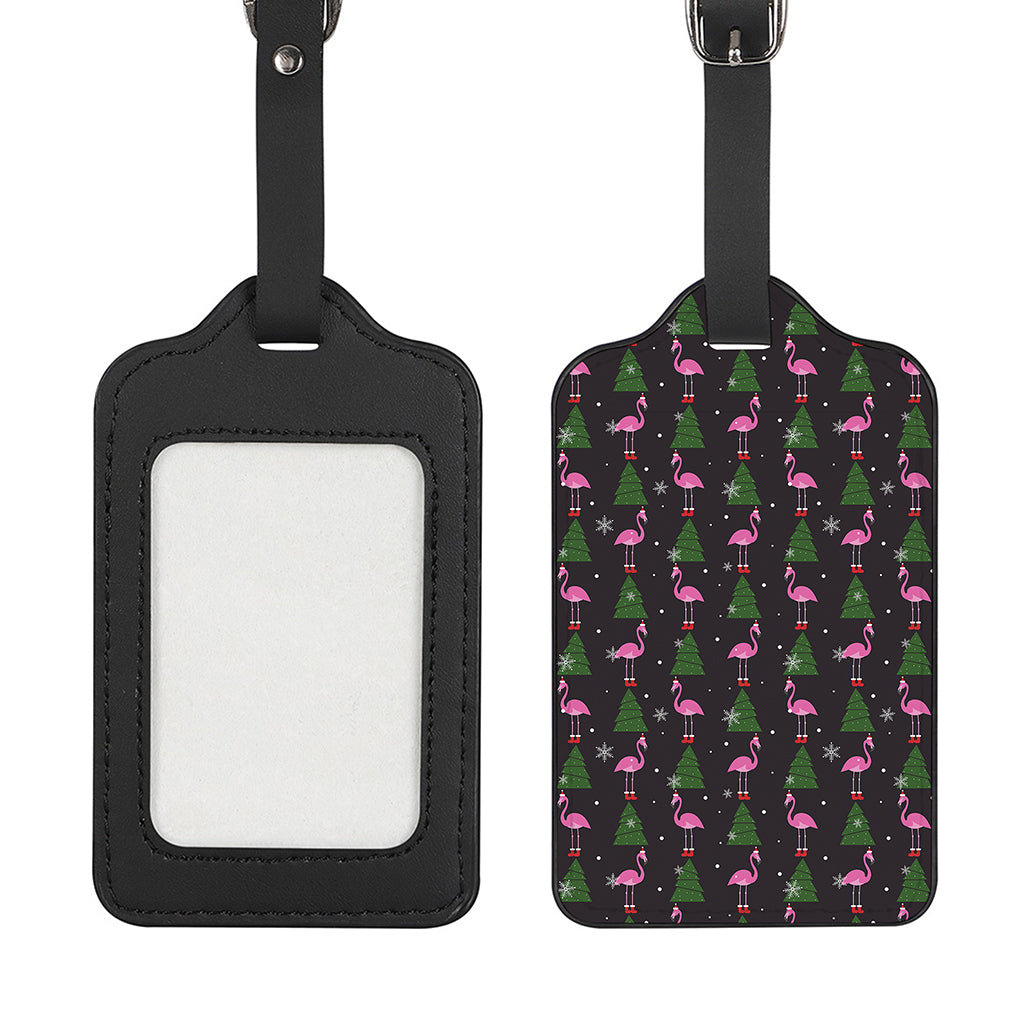 Pink Christmas Flamingo Pattern Print Luggage Tag