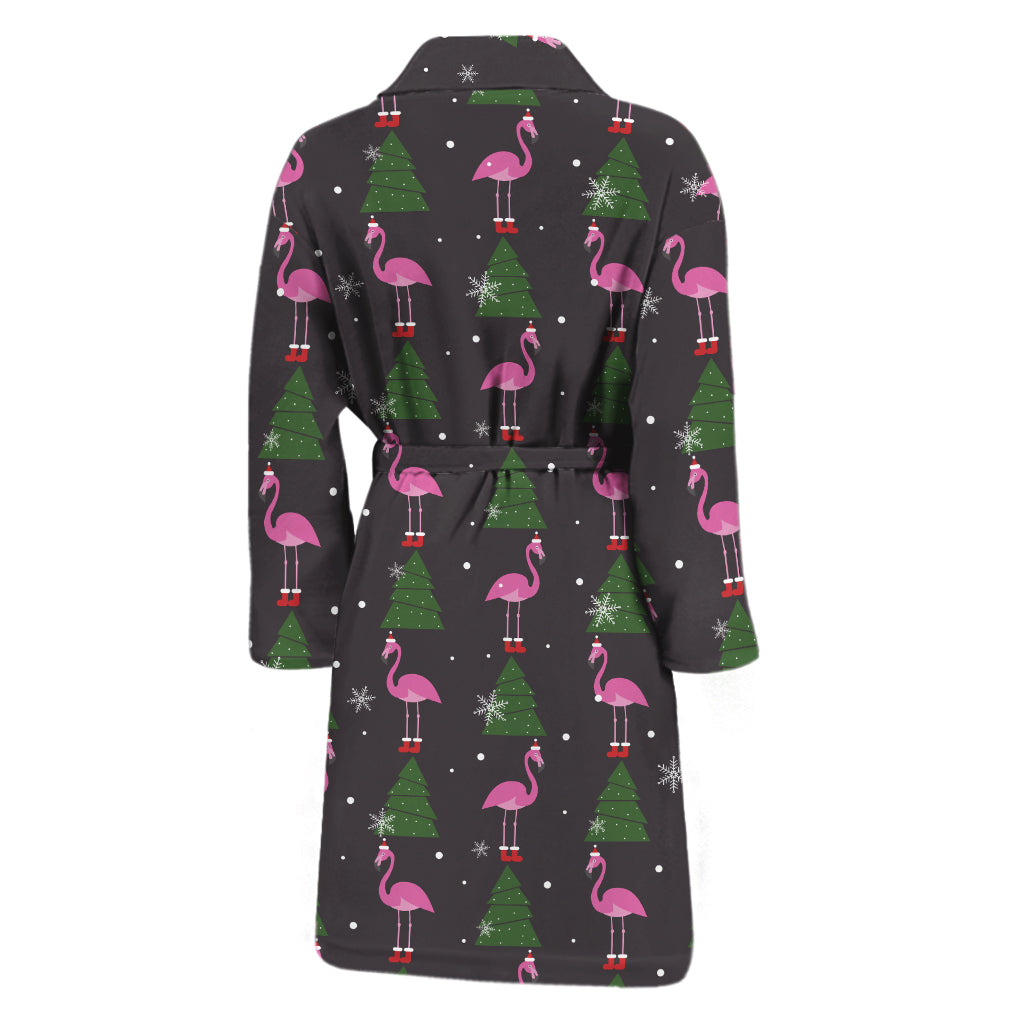 Pink Christmas Flamingo Pattern Print Men's Bathrobe