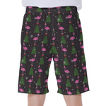 Pink Christmas Flamingo Pattern Print Men's Beach Shorts