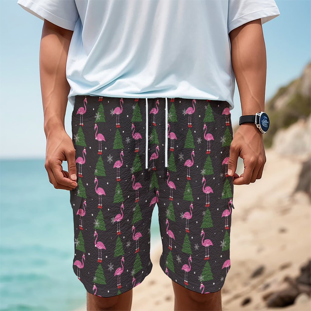 Pink Christmas Flamingo Pattern Print Men's Cargo Shorts