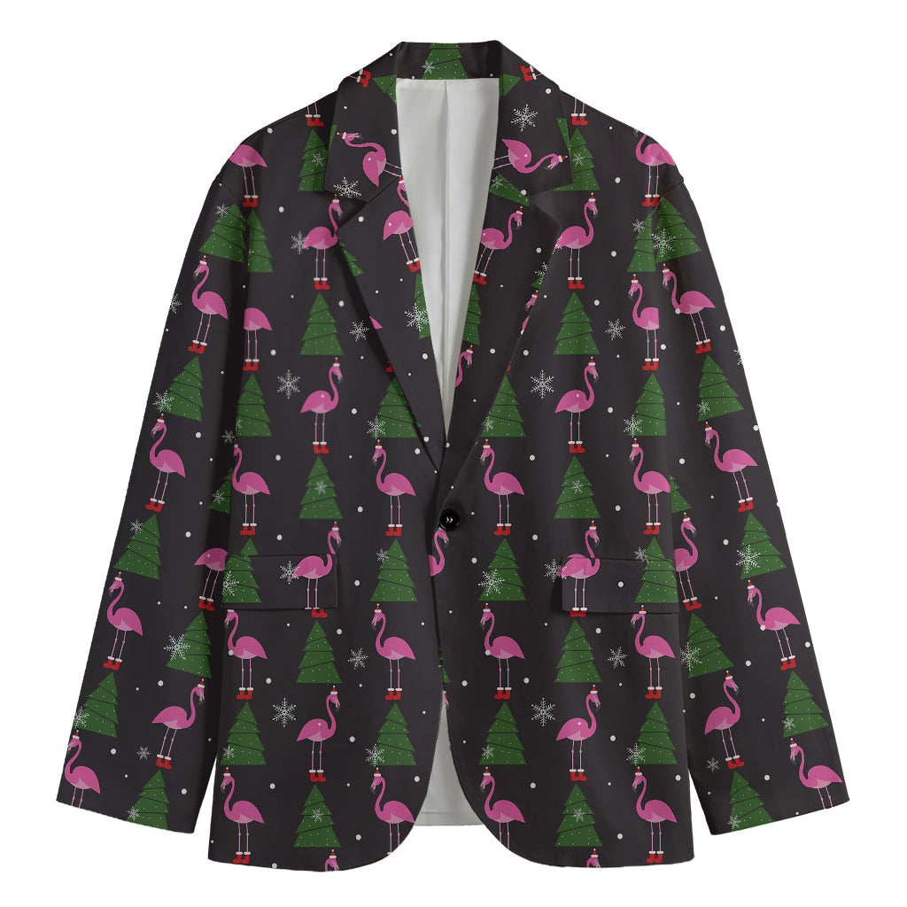 Pink Christmas Flamingo Pattern Print Men's Cotton Blazer