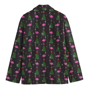 Pink Christmas Flamingo Pattern Print Men's Cotton Blazer