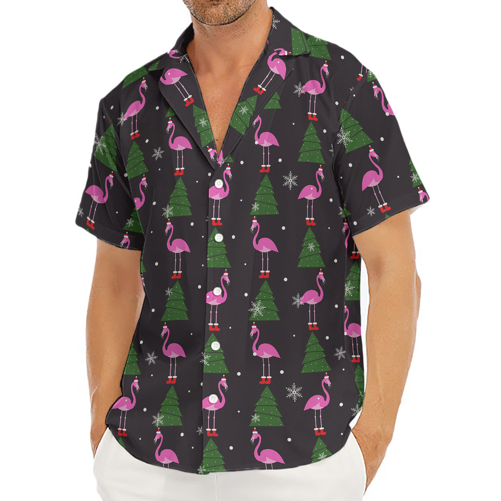 Pink Christmas Flamingo Pattern Print Men's Deep V-Neck Shirt