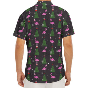 Pink Christmas Flamingo Pattern Print Men's Deep V-Neck Shirt