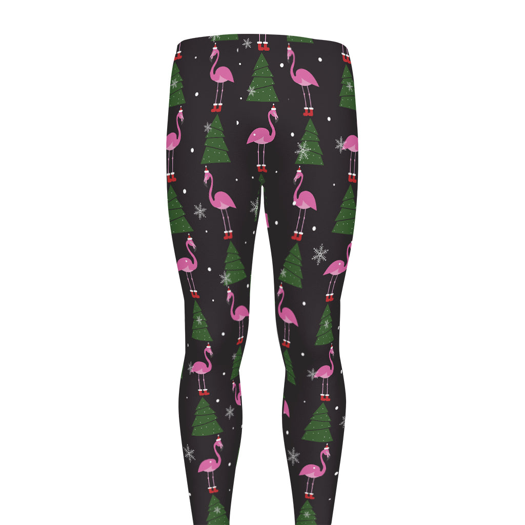 Pink Christmas Flamingo Pattern Print Men's leggings