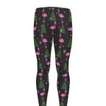 Pink Christmas Flamingo Pattern Print Men's leggings