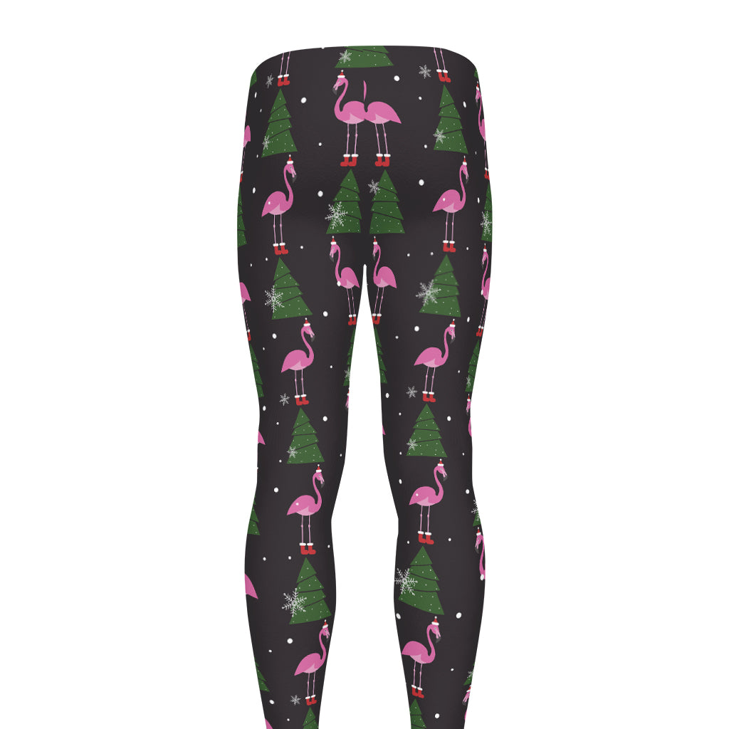Pink Christmas Flamingo Pattern Print Men's leggings