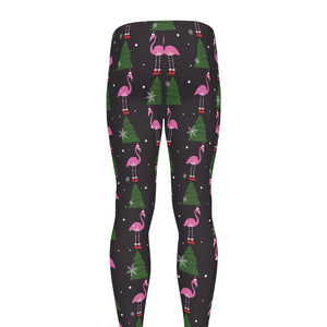 Pink Christmas Flamingo Pattern Print Men's leggings