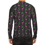 Pink Christmas Flamingo Pattern Print Men's Long Sleeve Rash Guard