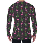 Pink Christmas Flamingo Pattern Print Men's Long Sleeve T-Shirt