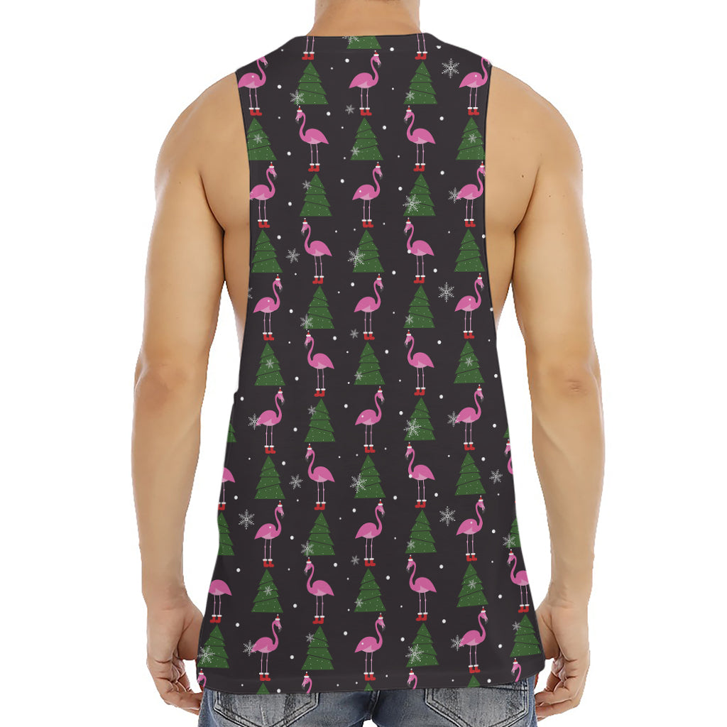 Pink Christmas Flamingo Pattern Print Men's Muscle Tank Top