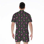 Pink Christmas Flamingo Pattern Print Men's Rompers