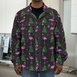 Pink Christmas Flamingo Pattern Print Men's Shirt Jacket