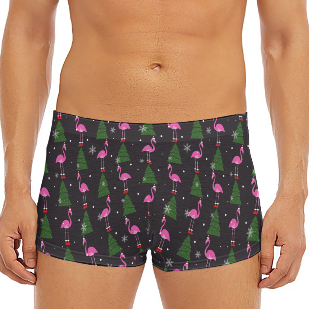 Pink Christmas Flamingo Pattern Print Men's Short Boxer Briefs