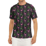 Pink Christmas Flamingo Pattern Print Men's Short Sleeve Rash Guard