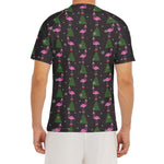 Pink Christmas Flamingo Pattern Print Men's Short Sleeve Rash Guard