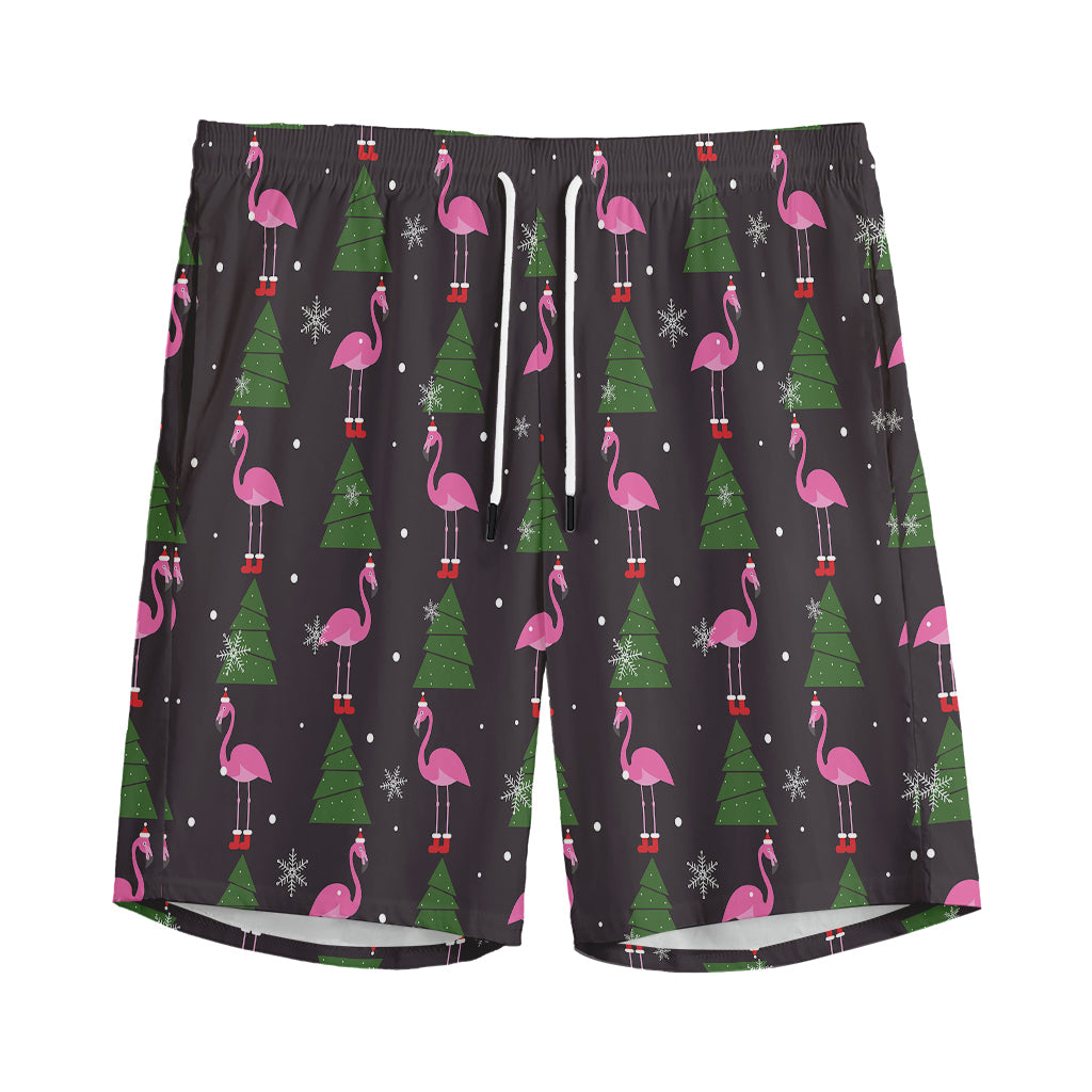 Pink Christmas Flamingo Pattern Print Men's Sports Shorts