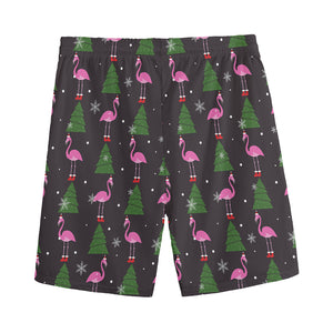 Pink Christmas Flamingo Pattern Print Men's Sports Shorts