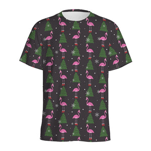 Pink Christmas Flamingo Pattern Print Men's Sports T-Shirt