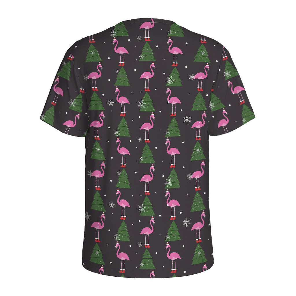 Pink Christmas Flamingo Pattern Print Men's Sports T-Shirt