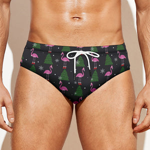 Pink Christmas Flamingo Pattern Print Men's Swim Briefs