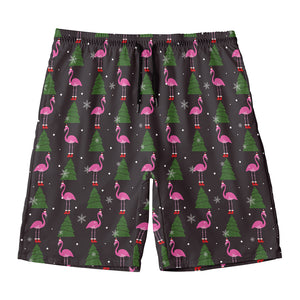 Pink Christmas Flamingo Pattern Print Men's Swim Trunks