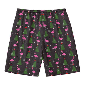 Pink Christmas Flamingo Pattern Print Men's Swim Trunks