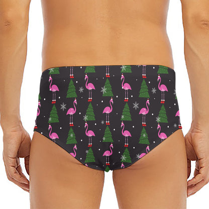 Pink Christmas Flamingo Pattern Print Men's Triangle Swim Briefs