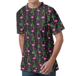 Pink Christmas Flamingo Pattern Print Men's Velvet T-Shirt