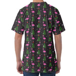 Pink Christmas Flamingo Pattern Print Men's Velvet T-Shirt