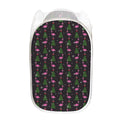 Pink Christmas Flamingo Pattern Print Mesh Laundry Hamper