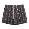 Pink Christmas Flamingo Pattern Print Mesh Shorts