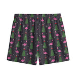 Pink Christmas Flamingo Pattern Print Mesh Shorts