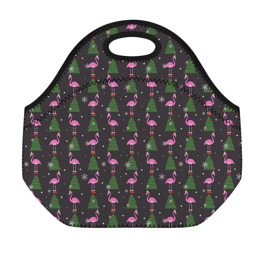 Pink Christmas Flamingo Pattern Print Neoprene Lunch Bag