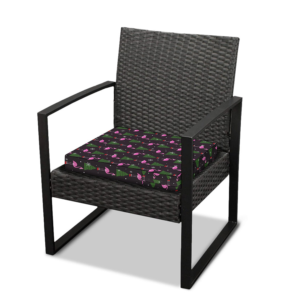 Pink Christmas Flamingo Pattern Print Outdoor Seat Cushion Cover