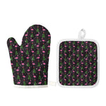 Pink Christmas Flamingo Pattern Print Oven Mitt And Pot Holder Set