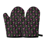 Pink Christmas Flamingo Pattern Print Oven Mitts
